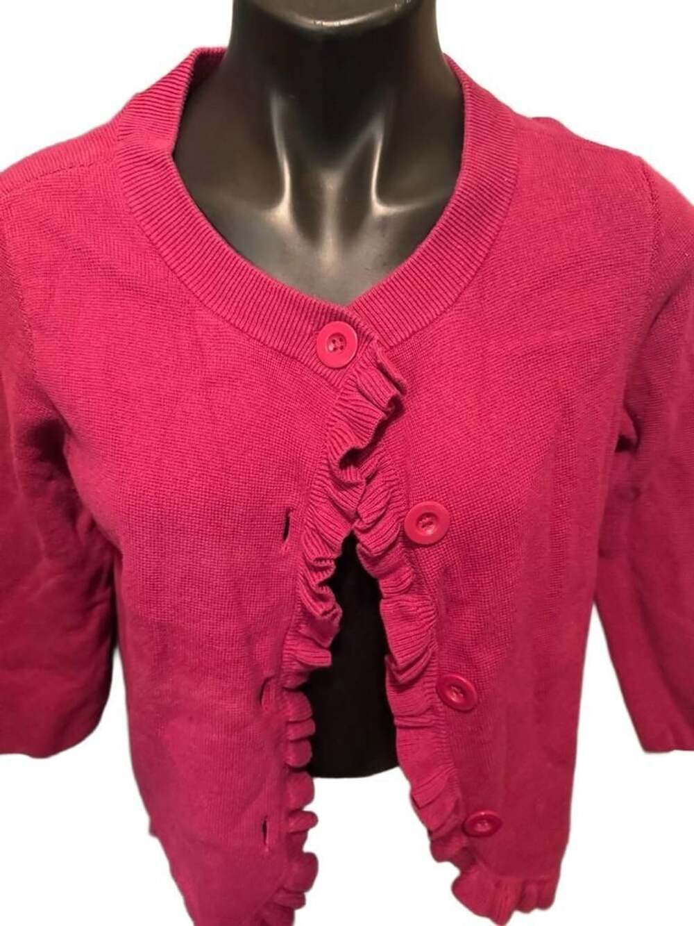 Ann Taylor Cardigan Size L Pink Ruffle Button Front
